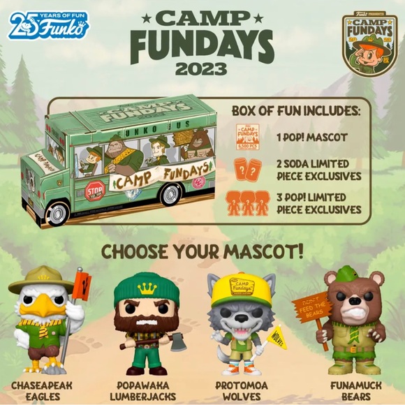 Funko Camp Fundays 2023 ONLINE Box of Fun buyer will receive a random team